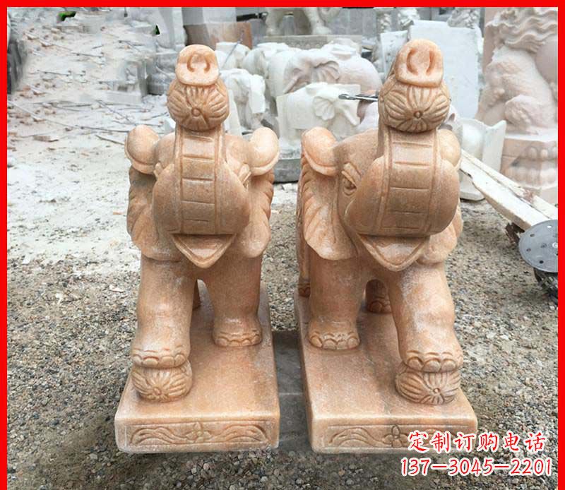 沈阳鼻卷绣球的小象石雕