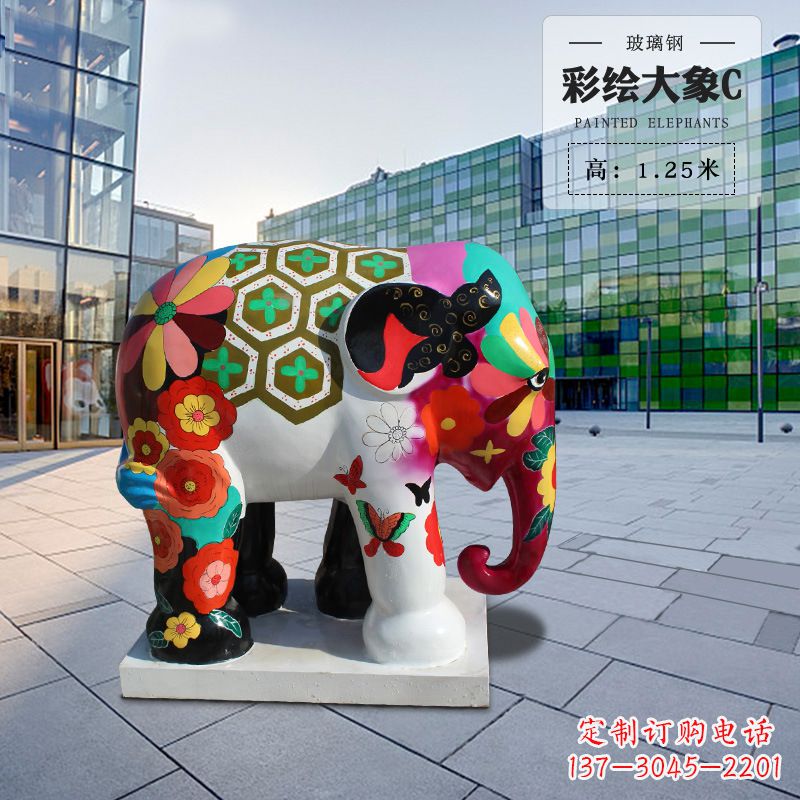 沈阳玻璃钢彩绘大象雕塑