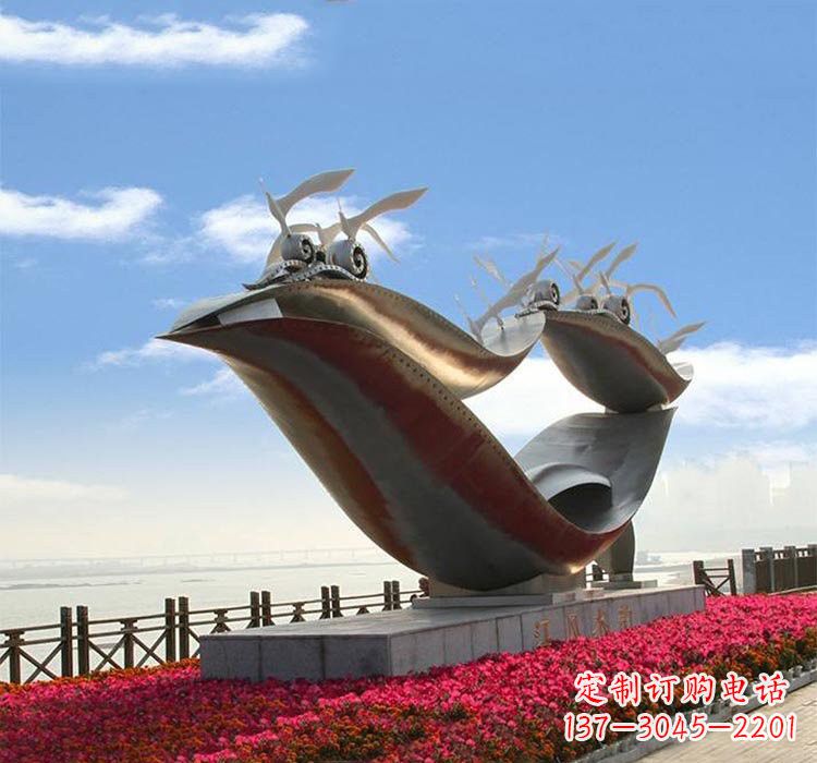 沈阳不锈钢城市抽象船和海鸥雕塑