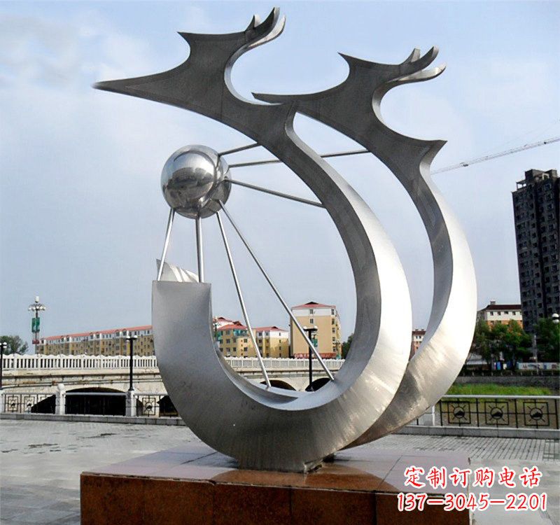 沈阳不锈钢城市抽象双龙戏珠雕塑