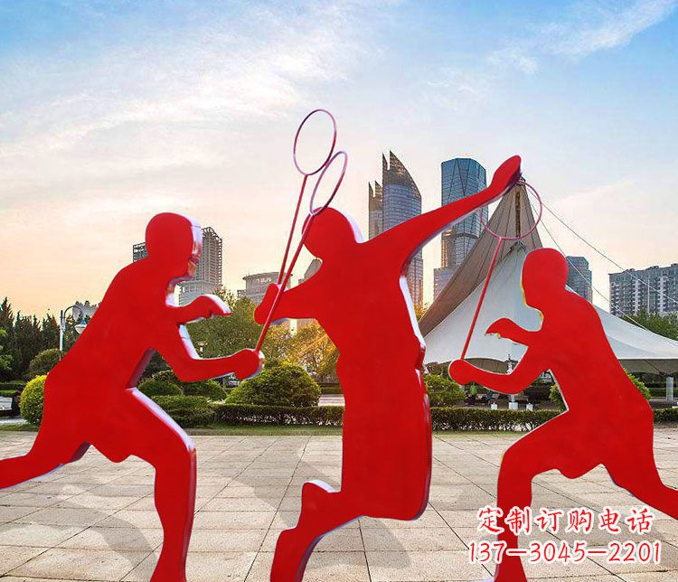 沈阳不锈钢抽象剪影打羽毛球人物雕塑