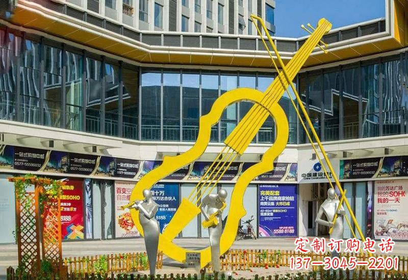 沈阳不锈钢抽象喷漆大提琴雕塑