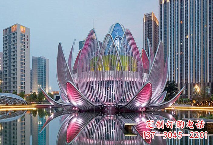 沈阳不锈钢灯光下的荷花雕塑