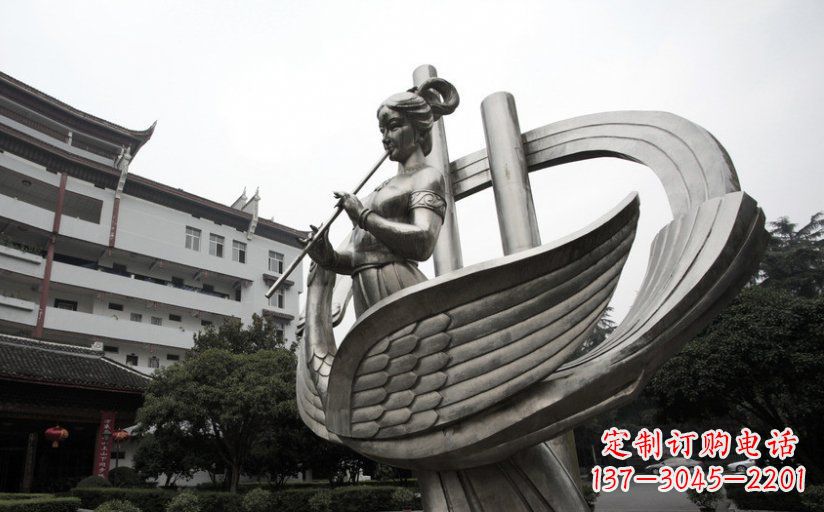 沈阳古典美女不锈钢吹笛子雕塑