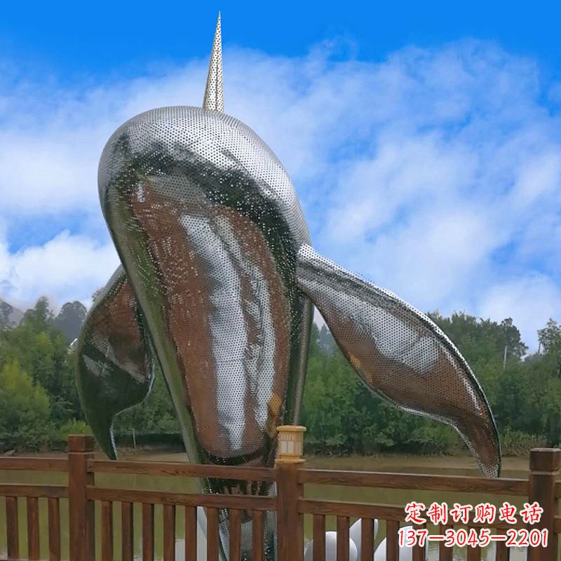沈阳大型海边公园水景动物雕塑——不锈钢鲸鱼