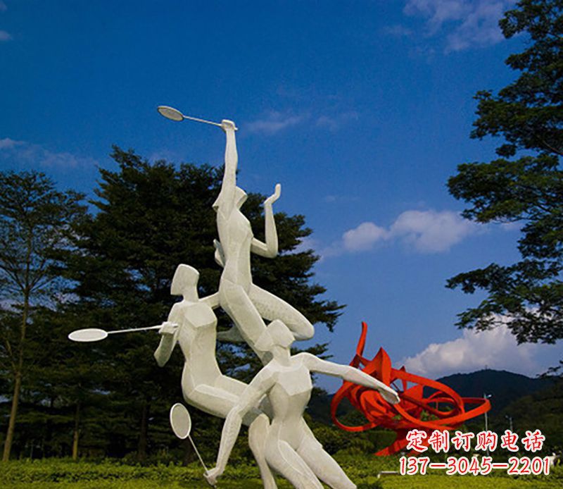 沈阳不锈钢羽毛球雕塑精美线条展现体育热情