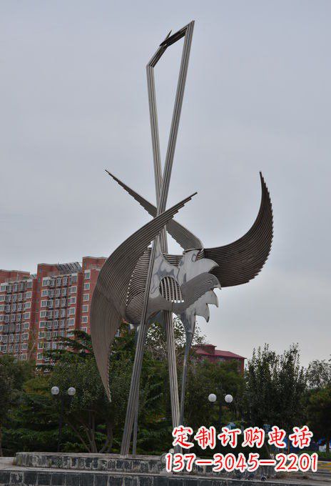 沈阳仙鹤雕塑点亮不锈钢小区