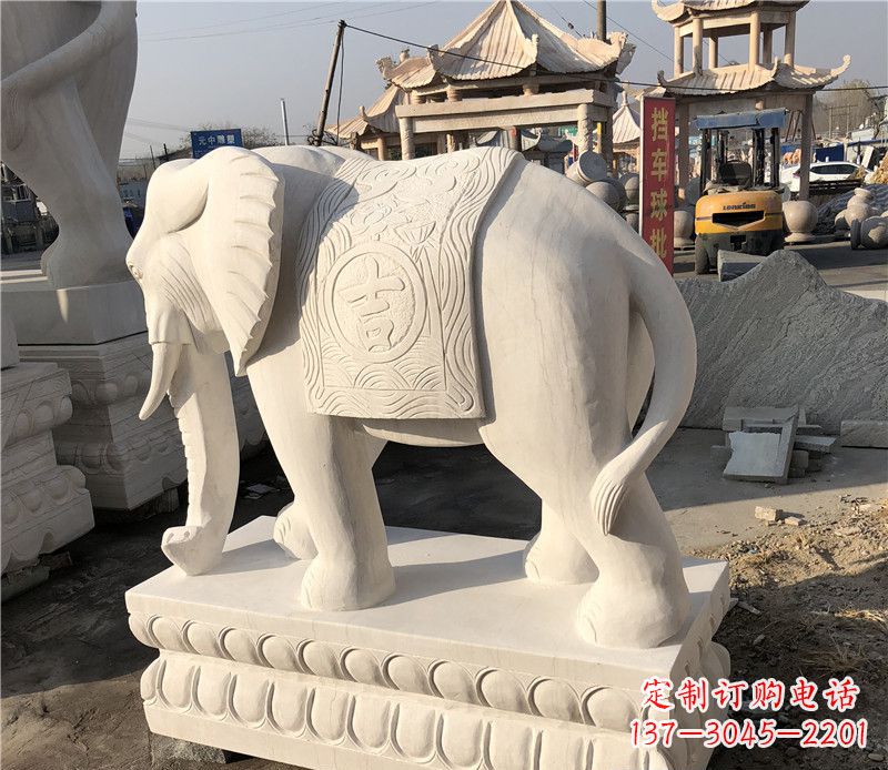 沈阳大理石卷鼻如意大象雕塑