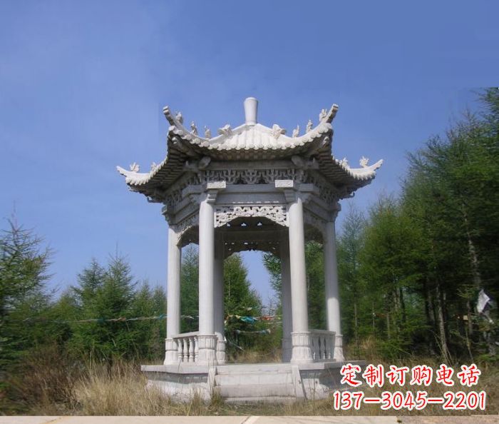 沈阳精美大理石六角石凉亭雕塑