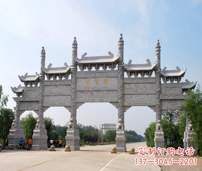 沈阳大型五门道路石雕牌坊定制