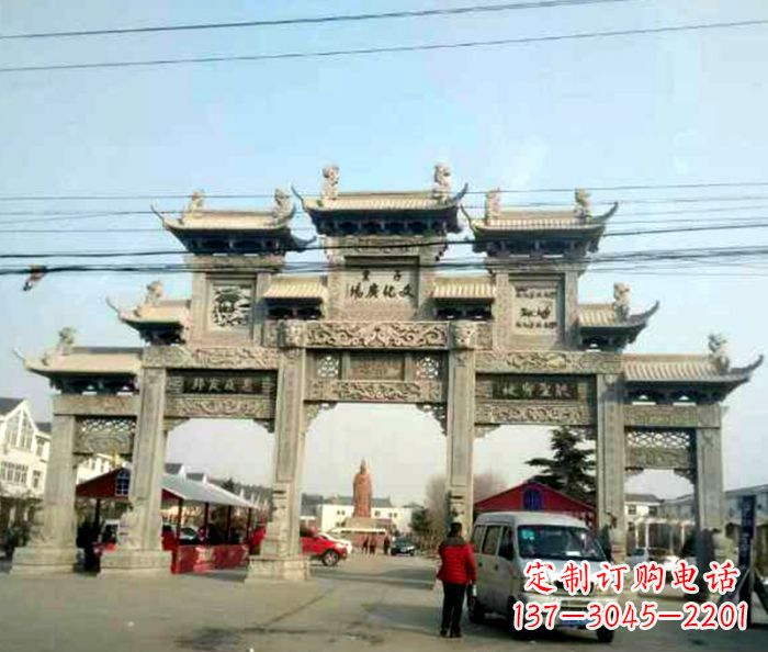 沈阳大型五门石雕牌坊 (3)