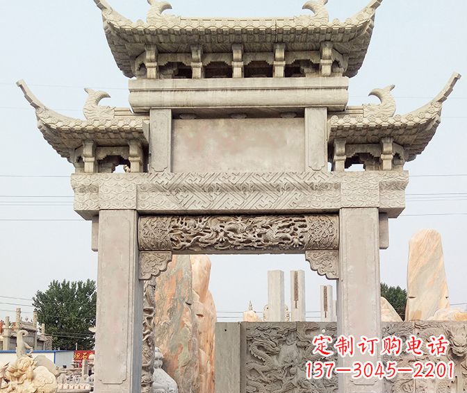 沈阳单门大理石牌坊石雕