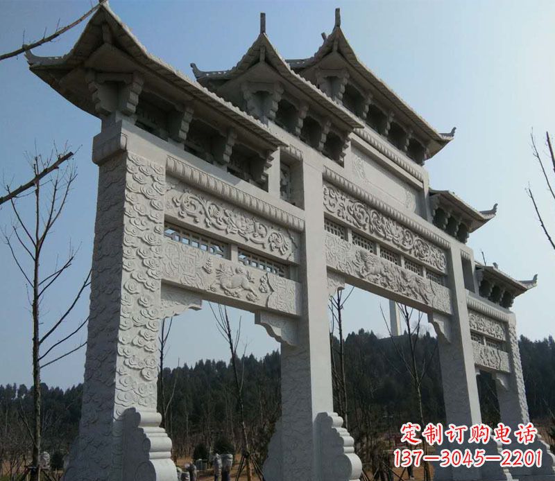 沈阳仿古三门牌坊景观石雕