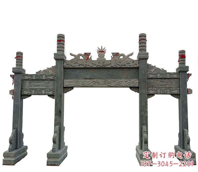 沈阳仿古三门大理石牌坊石雕 (2)