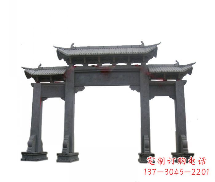 沈阳仿古三门牌坊石雕 (7)