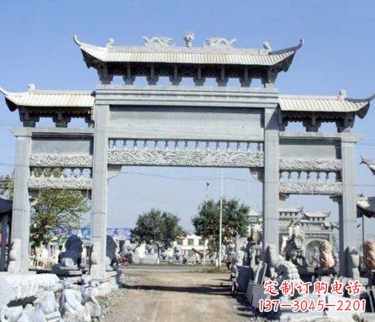 沈阳仿古三门牌坊石雕 (9)