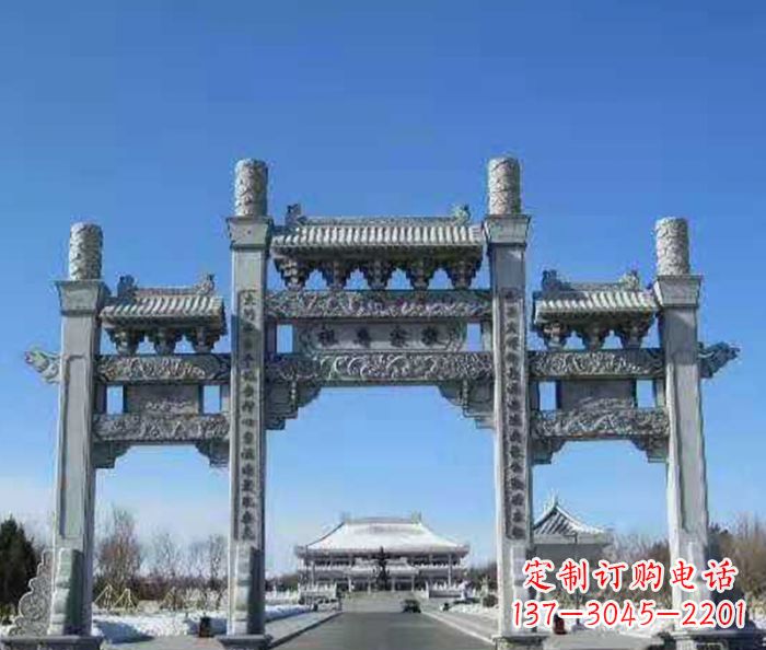 沈阳仿古三门石牌坊 (2)