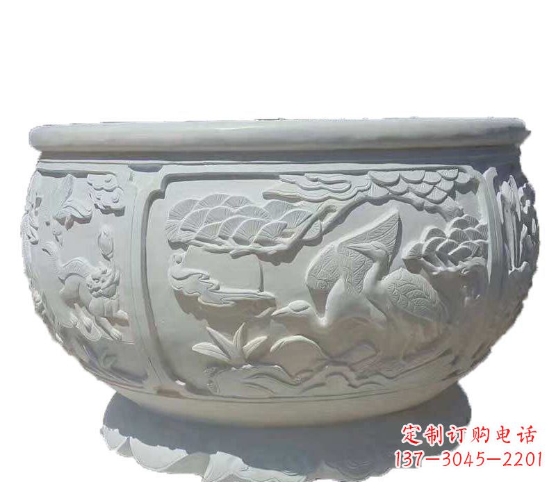 沈阳仿古鱼缸石雕花盆摆件