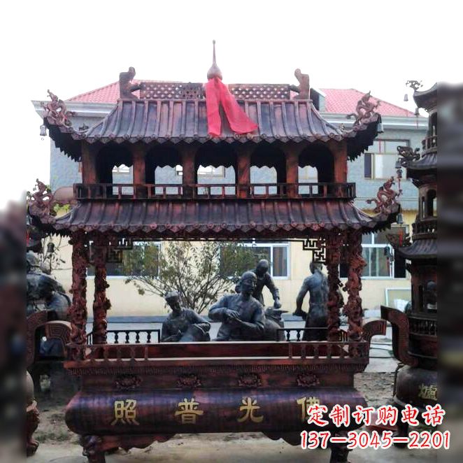 沈阳高浮雕双兽衔环耳__三足铜香炉