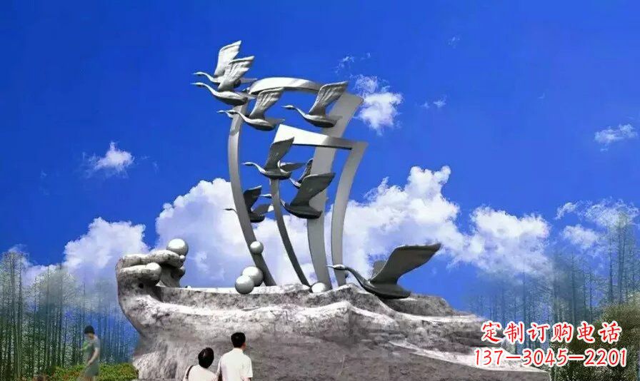 沈阳艺术家手工制作的不锈钢飞翔天鹅雕塑