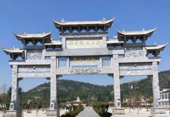 沈阳仿古三门牌坊石雕 (6)
