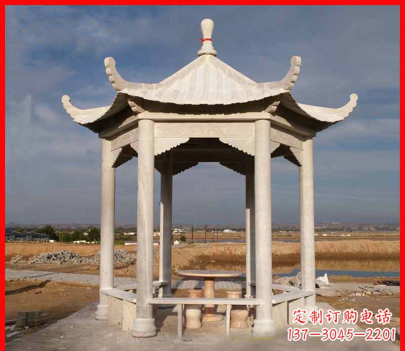 沈阳公园大理石六角石雕凉亭 (2)