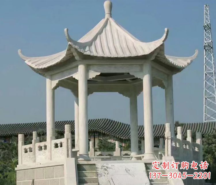 沈阳极具视觉冲击力的大理石六角石凉亭雕塑
