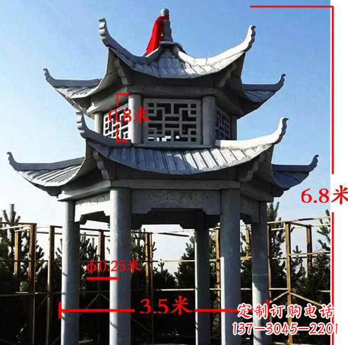 沈阳杰出的大理石六角石双层凉亭雕塑