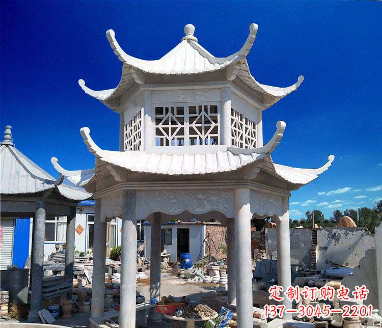 沈阳公园大理石六角石雕双层凉亭