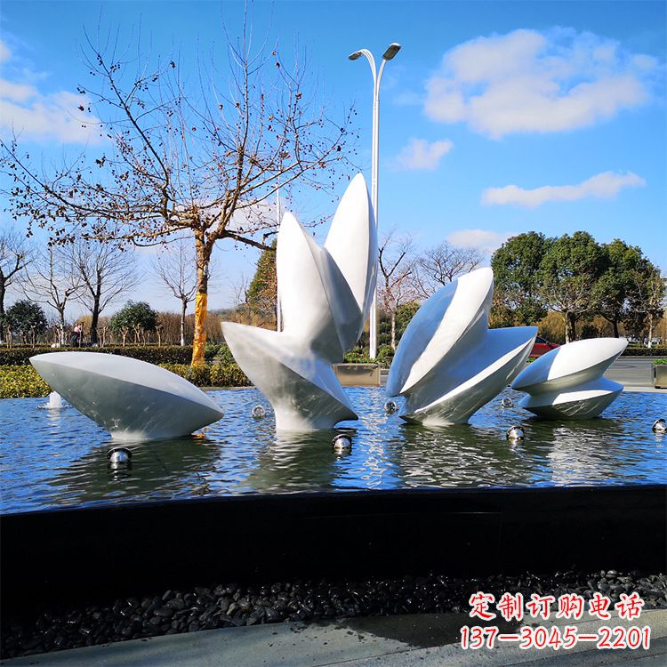 沈阳公园景区抽象不锈钢树叶水景喷泉景观雕塑