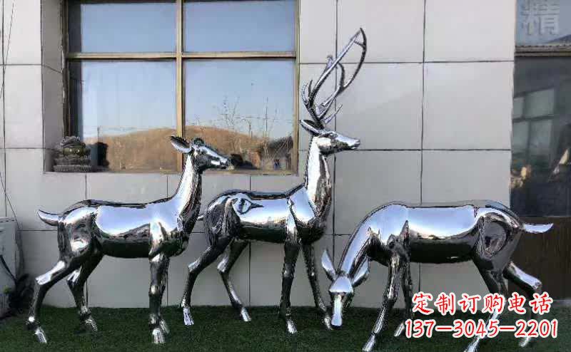 沈阳华丽风格镜面不锈钢动物鹿雕塑