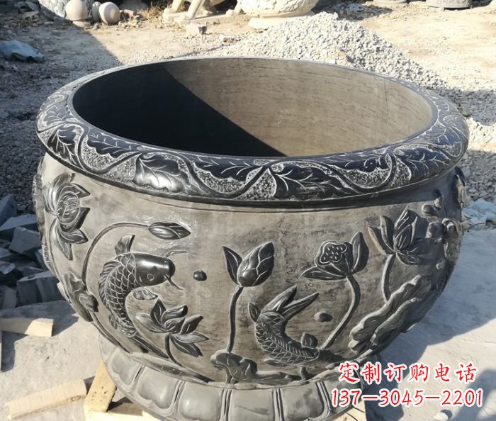 沈阳青石仿古雕塑荷花水缸