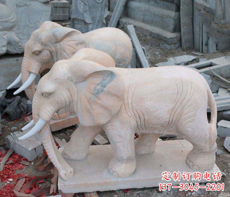 沈阳雕刻出令人感动的那头大象定制公园晚霞红大象动物石雕