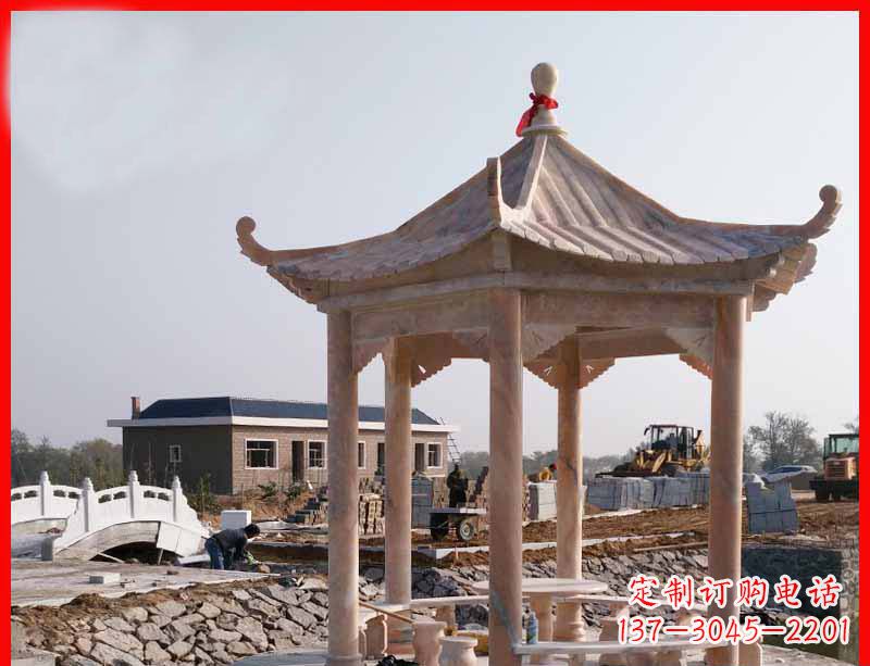 沈阳红六角石凉亭雕塑