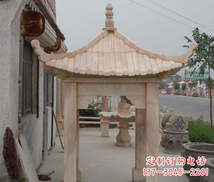 沈阳精美红六角石凉亭雕塑