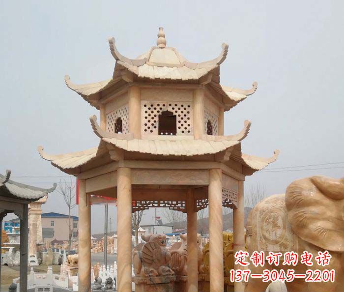 沈阳红双层六角石凉亭雕塑