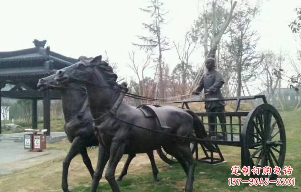 沈阳新颖古典古代人物拉马车铜雕塑