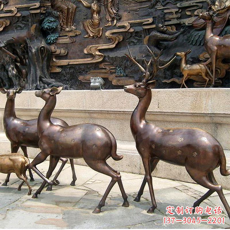 沈阳古铜色梅花鹿铜雕精美塑型