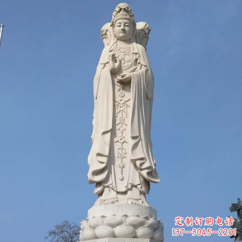 沈阳汉白玉三面观音石雕佛像