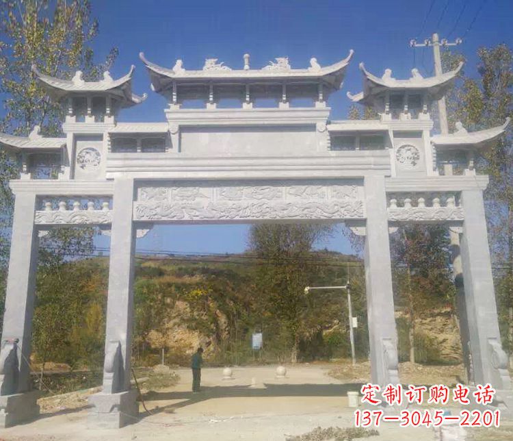 沈阳景区三门仿古石牌坊石雕