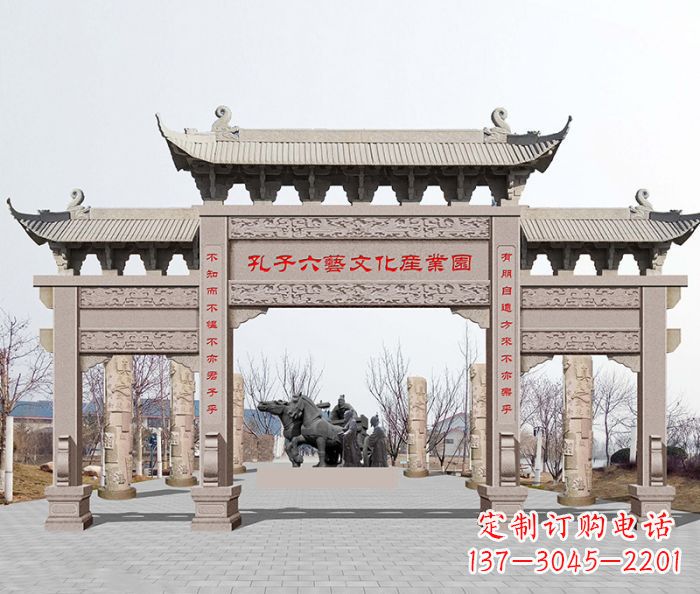 沈阳景区三门石雕牌坊-高质美观可靠的雕塑装置