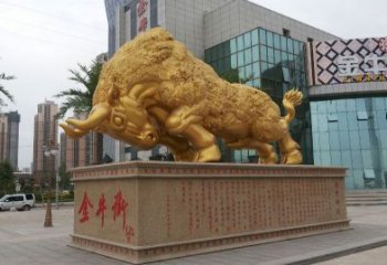 沈阳鎏金开荒牛铜雕像，城市街道景观动物雕塑