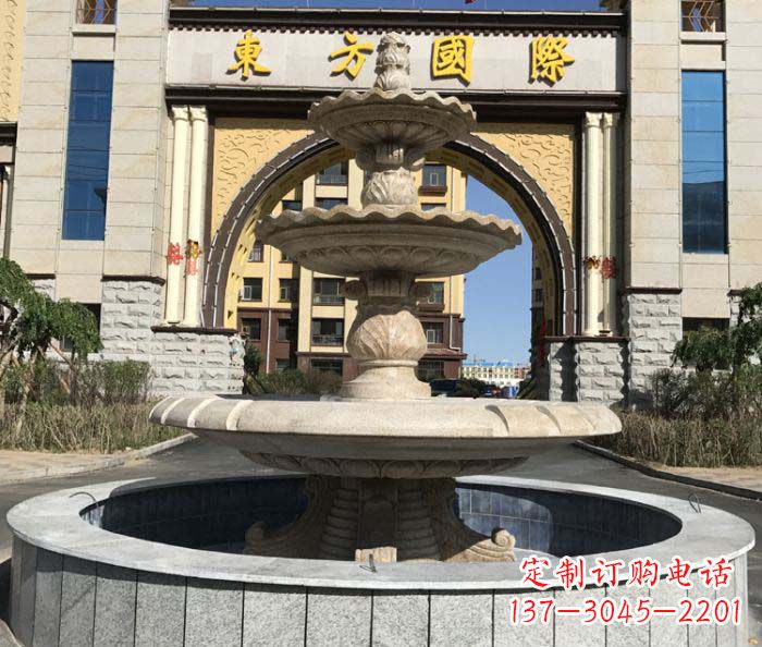 沈阳三层欧式喷泉石雕，为小区增添质感