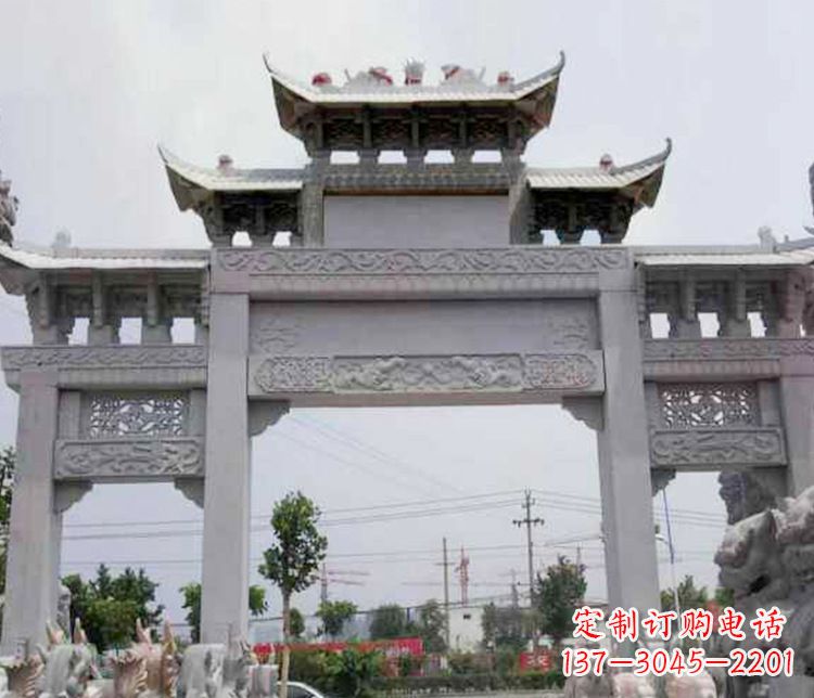 沈阳中领雕塑-三门牌坊大理石石雕