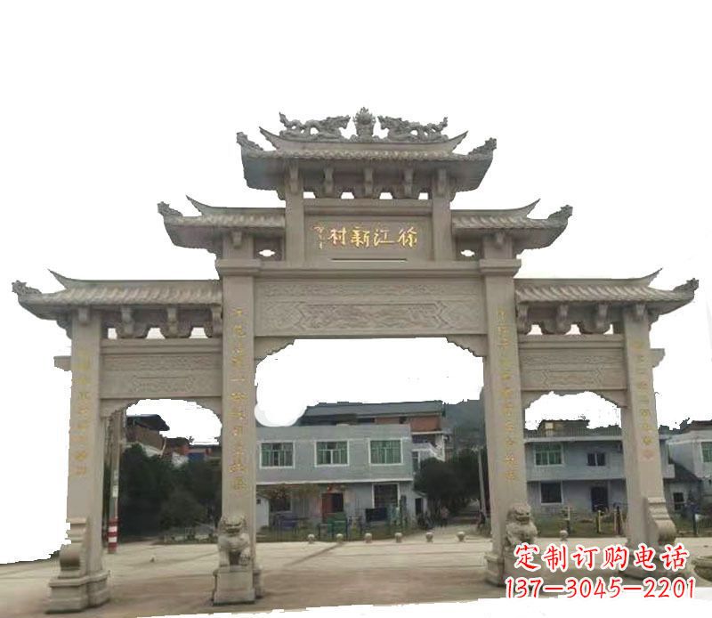 沈阳三门牌坊仿古石雕,雕刻精美传承传统