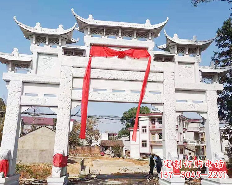 沈阳三门三楼石雕牌坊:专业定制牌坊雕塑