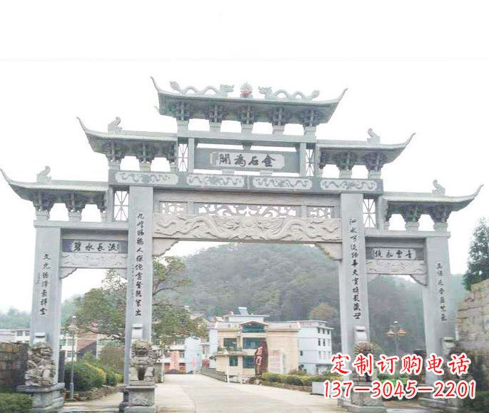 沈阳三门五楼石牌坊石雕——精美精致的多层次雕刻