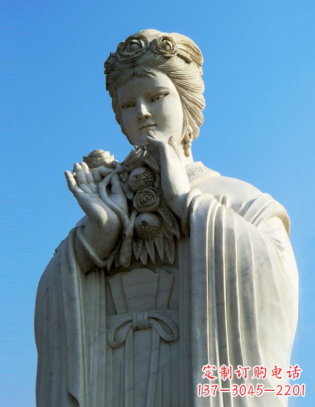 沈阳石榴之美——十二花神之五月石榴李氏汉白玉古代美女雕像