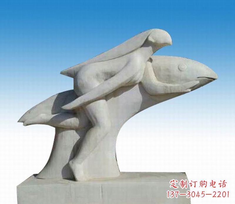 沈阳石雕美女与海豚公园摆件