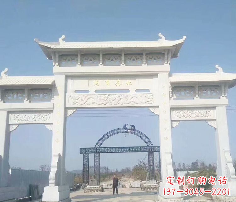 沈阳石牌坊三门牌坊石雕 (4)